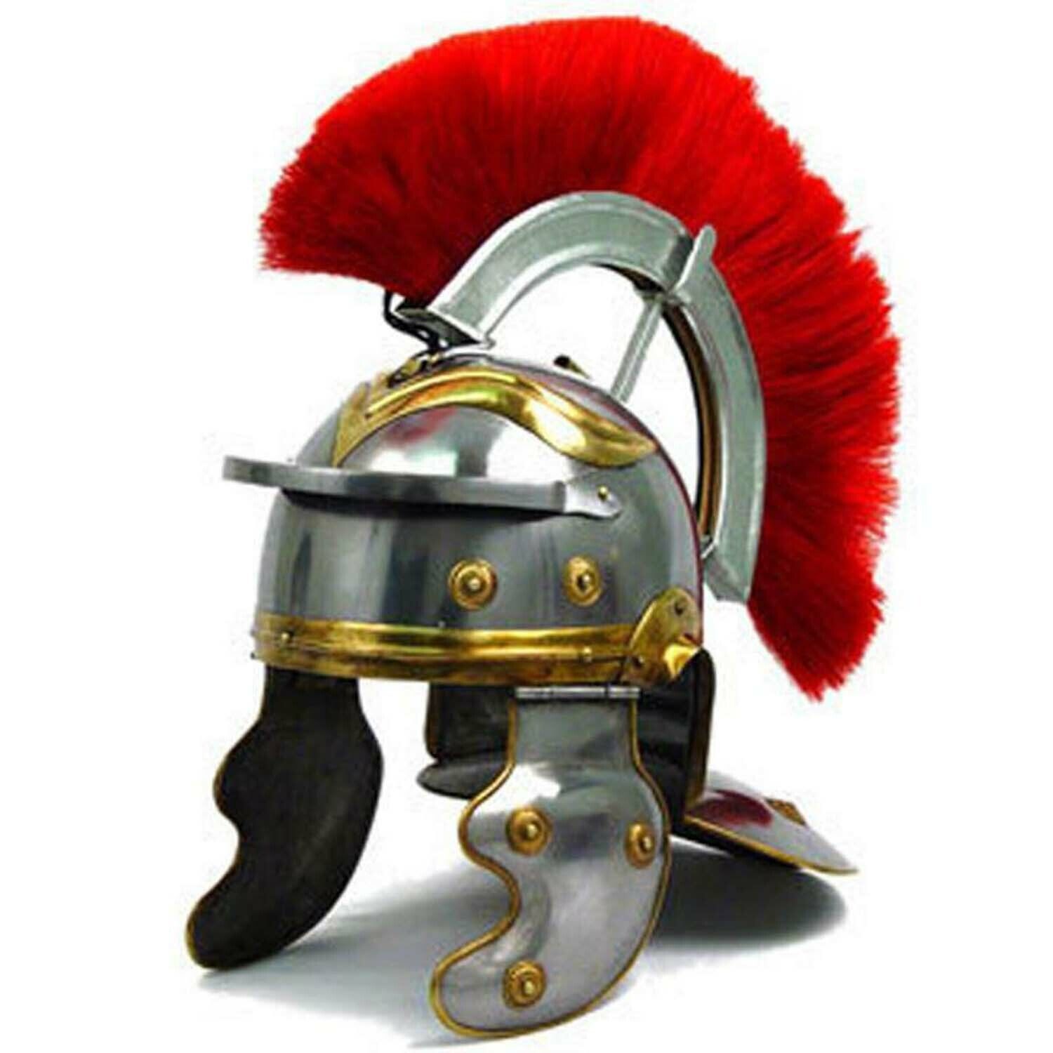 meadieval Roman IMPERIAL Gallic Centurion Helmet Italic Red Plume 18ga A