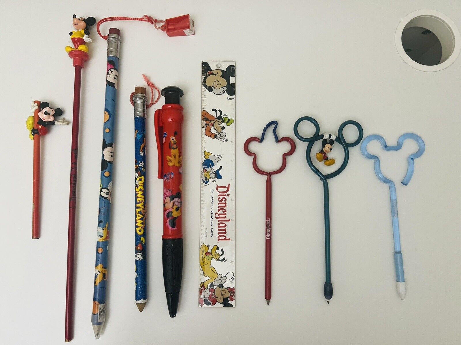 Vintage Mixed Lot (9) DISNEY Mickey Mouse Pens, Pencils And 1 Clear Ruler