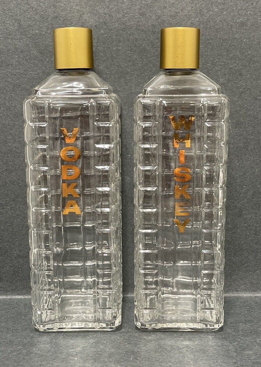 2 Vintage MCM Karoff Glass Liquor Decanter Whisky Vodka Cocktail Retro