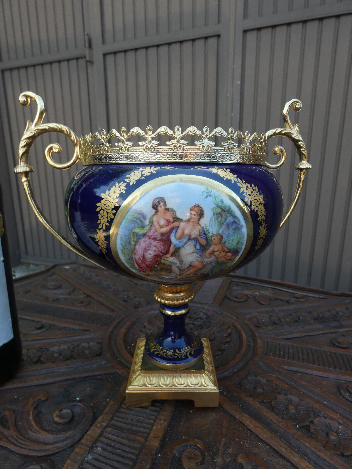 Vintage cobalt blue porcelain centerpiece bowl vase