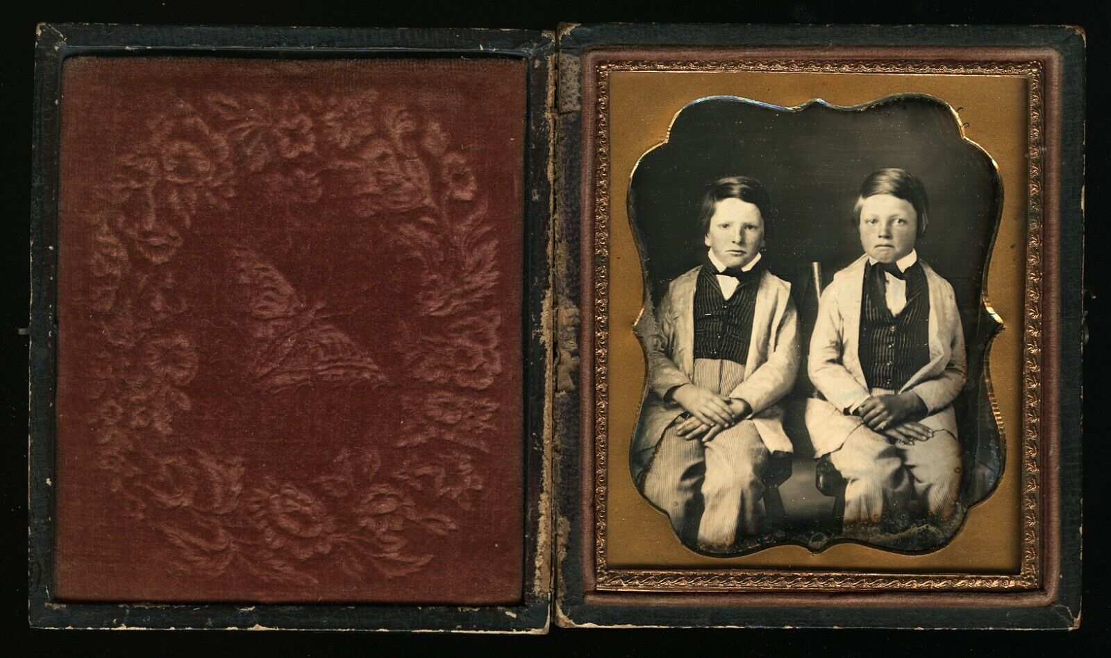 daguerreotype little boys in matching suits brothers or twins