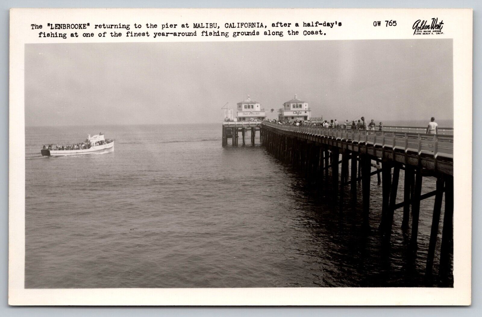 Lenbrooke. Pier at Malibu California. Fishing Real Photo Postcard. RPPC.