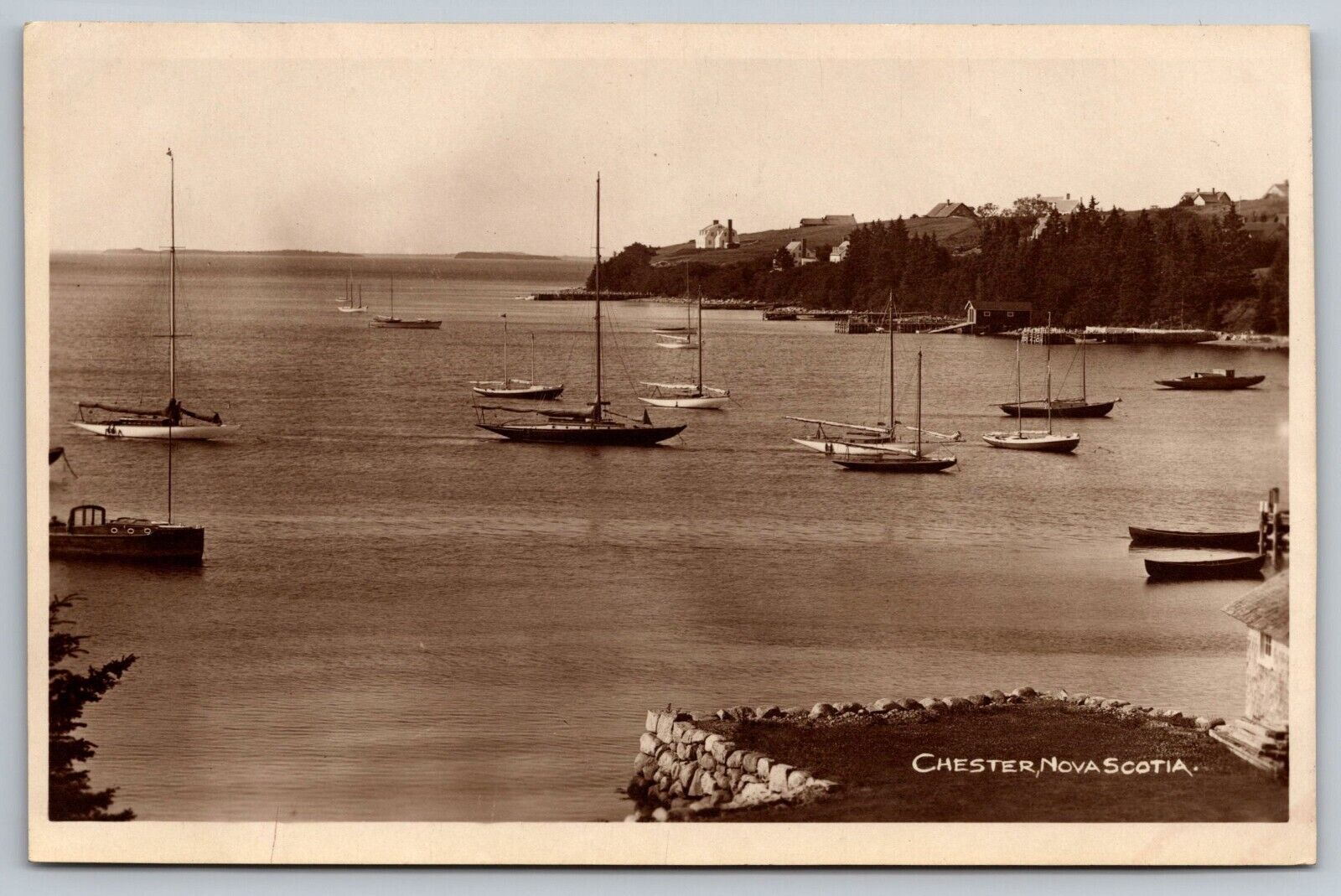 Boats in the Harbor. Chester, Nova Scotia Real Photo Postcard RPPC