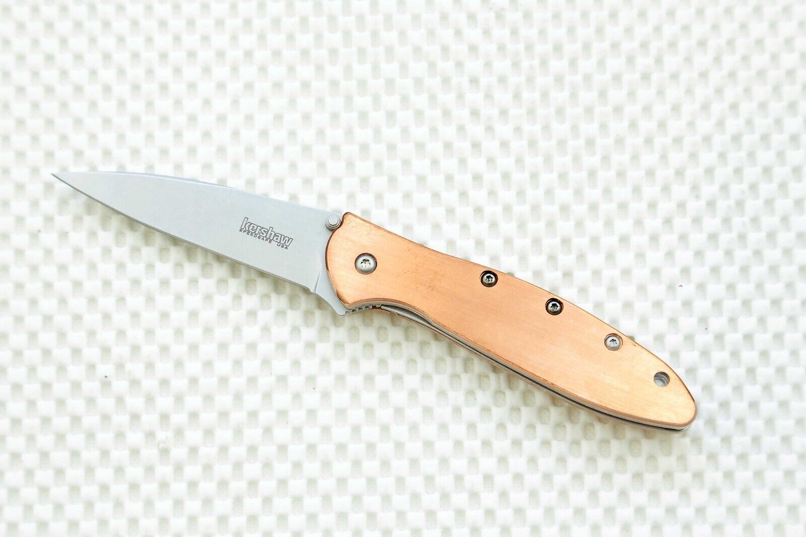 1660CU Kershaw Leek Pocket Knife plain Blade Flag Logo Coppe scale Blem assisted