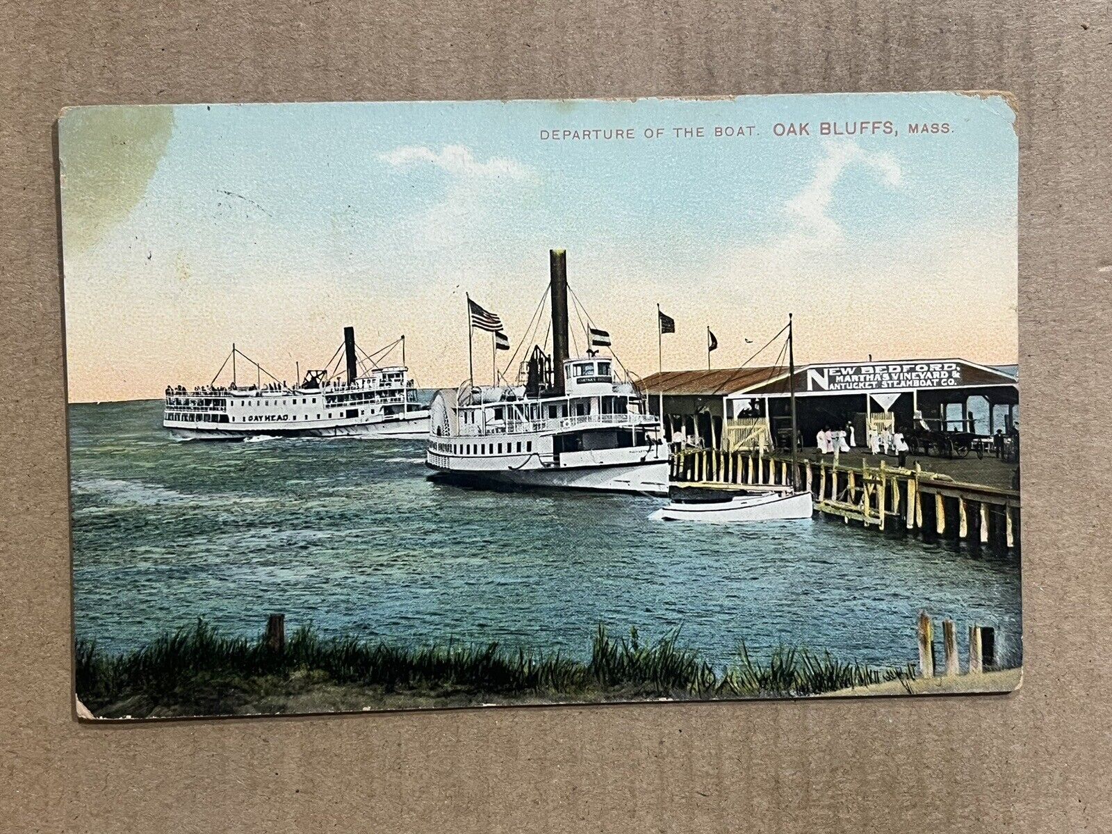 Postcard Oak Bluffs MA Martha’s Vineyard Departure Gay Head Steamboat Boat 1909