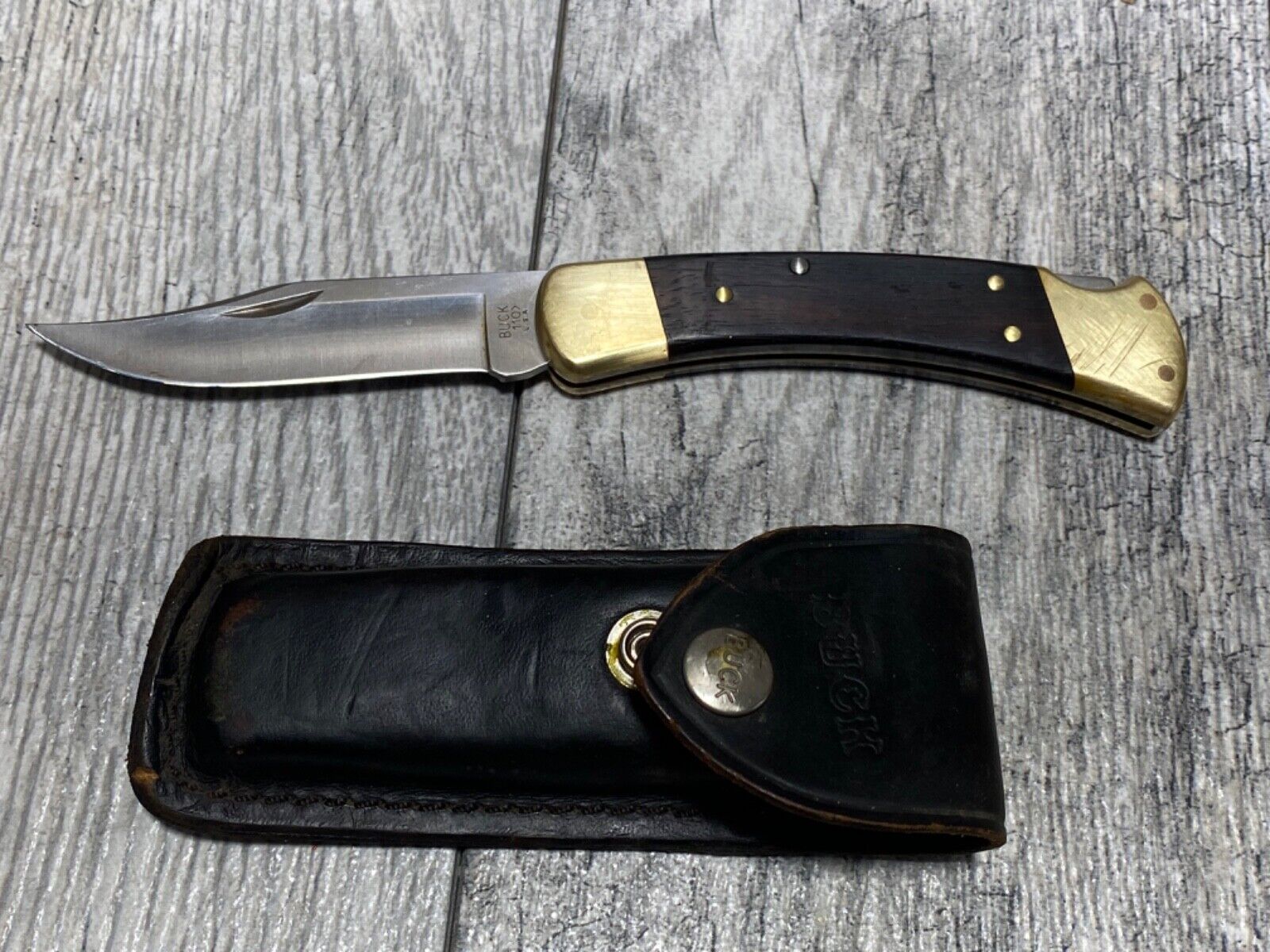 Vintage BUCK 110 1987  BUCK  Folding Lockback Pocket KNIFE with sheath