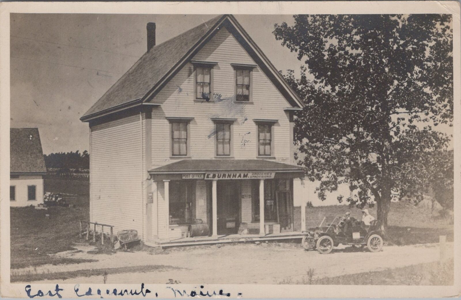 East Edgecomb, E.Burnham Post Office Store Old Car Maine 1915 RPPC Postcard