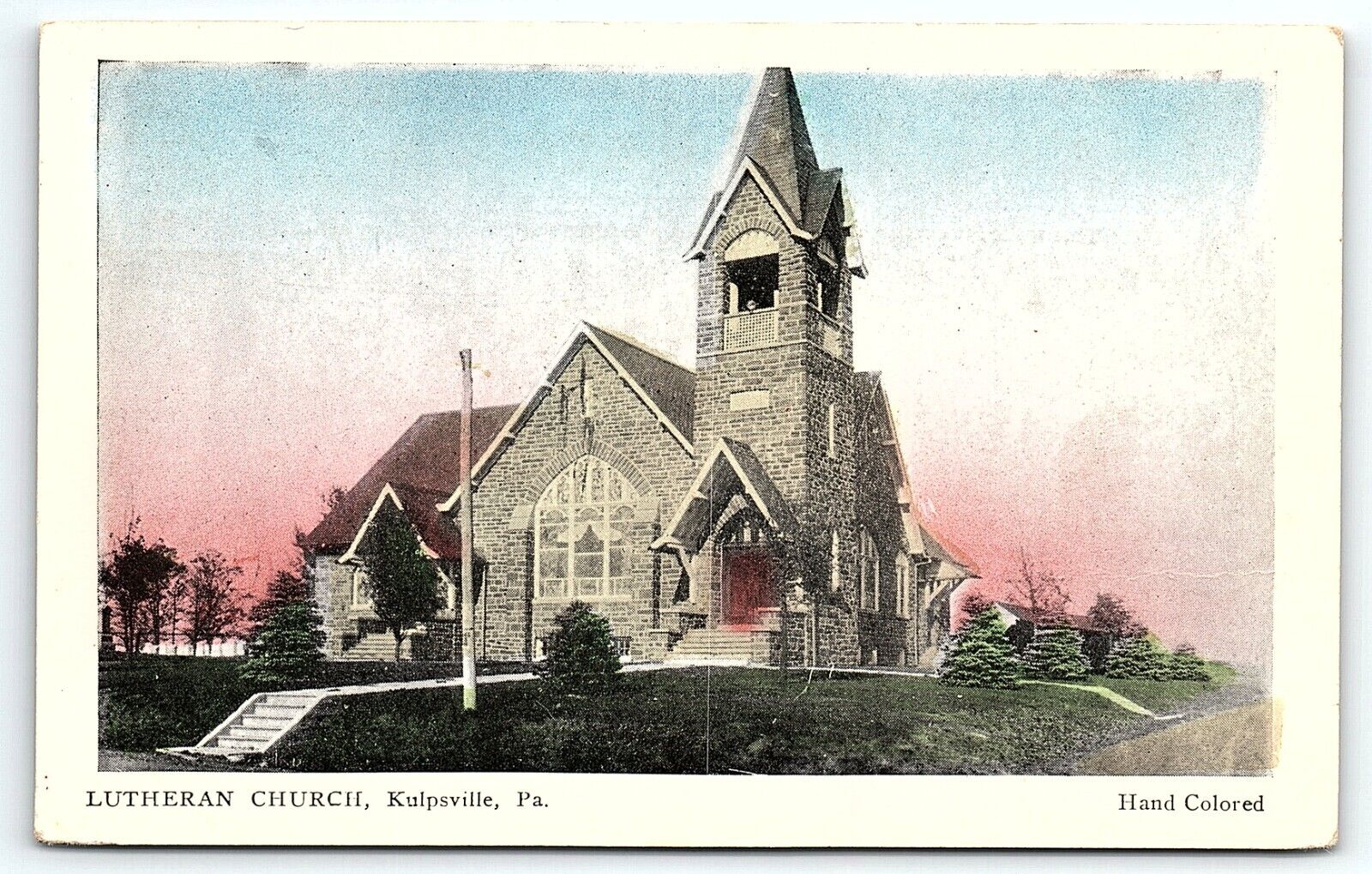 c1920 KULPSVILLE PA LUTHERAN CHURCH HAND COLORED UNPOSTED POSTCARD P4108