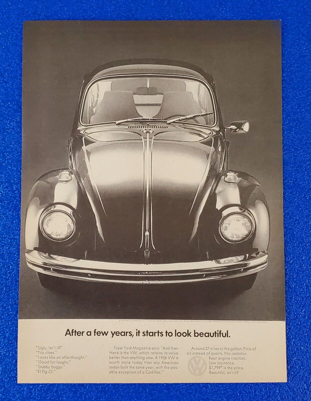 1969 VW BUG / BEETLE CLASSIC ORIGINAL PRINT AD 