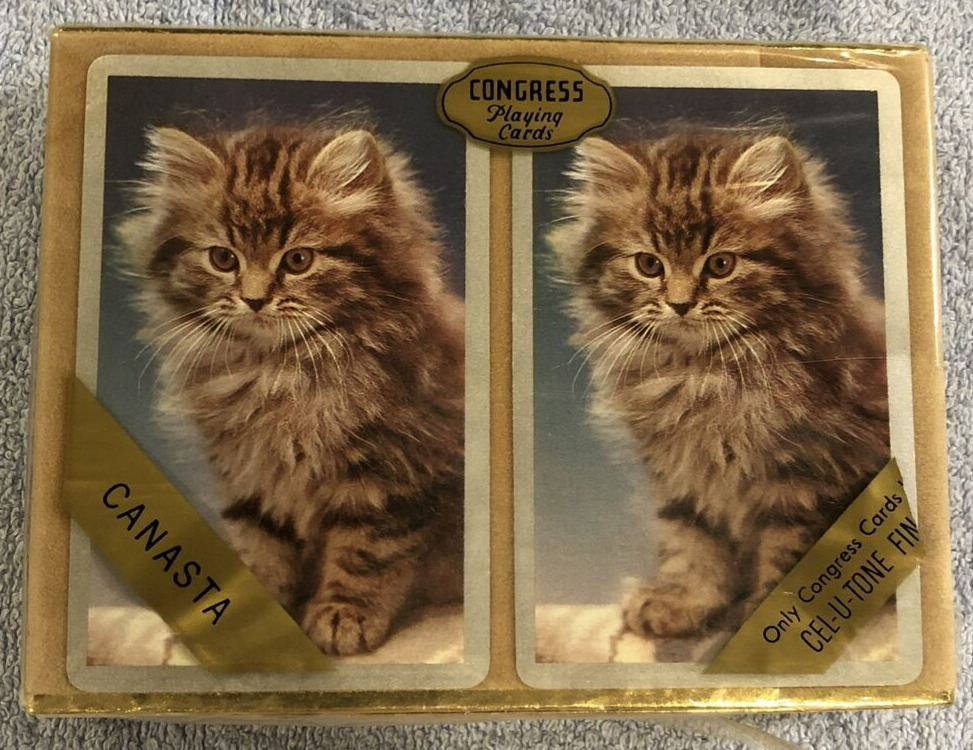 VTG Congress Playing Cards Cats Double Deck Cel U Tone New in Box