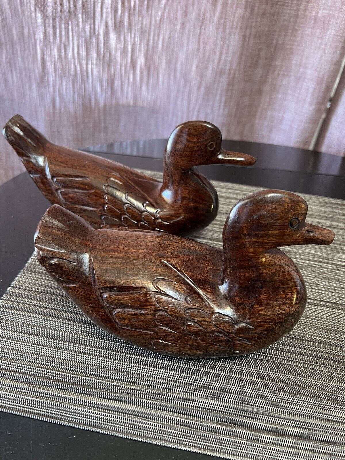 Vintage Wood Carved Split Tail Mallard Duck Figure