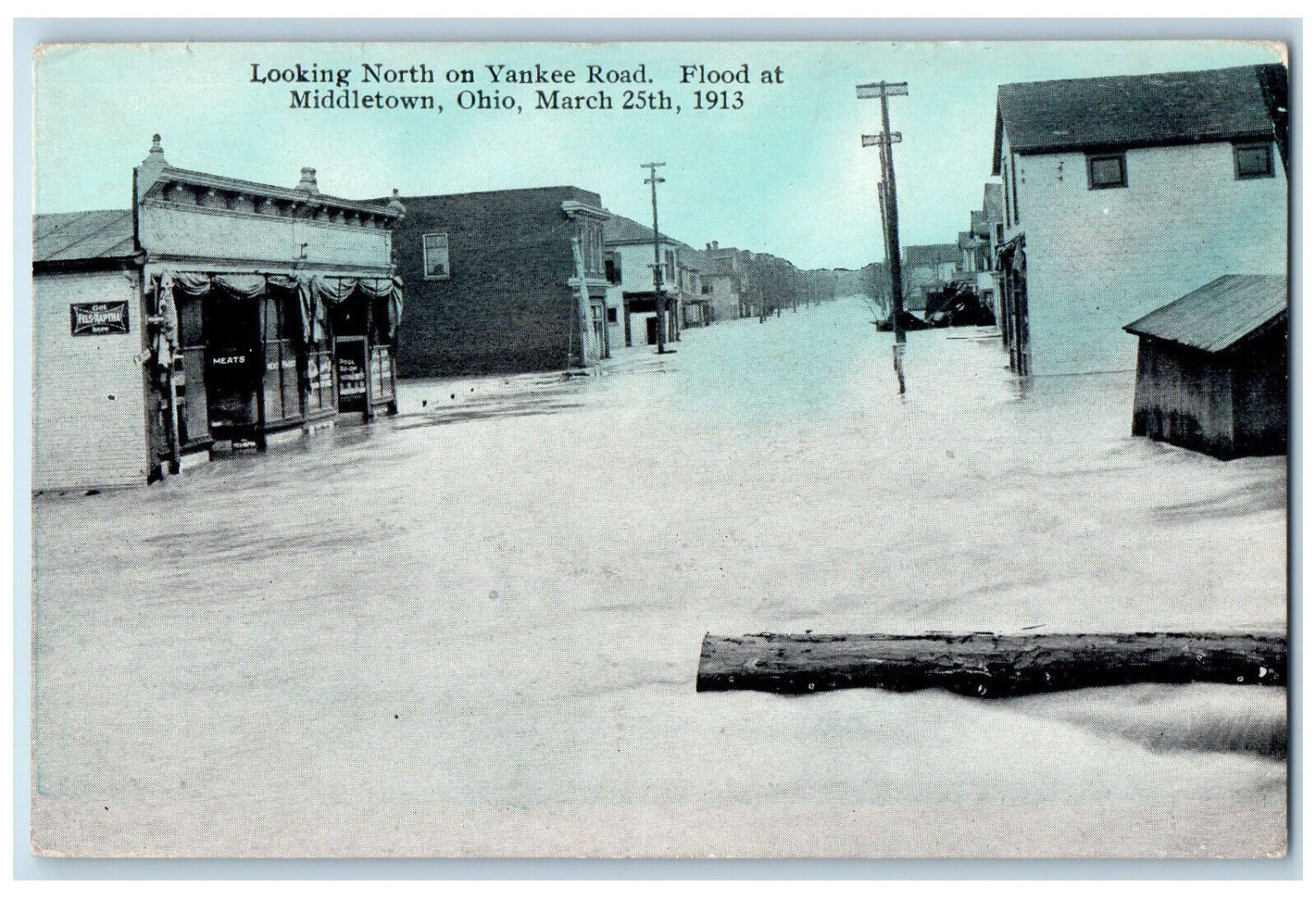 1913 Looking North on Yankee Road Flood at Middletown Ohio OH Antique Postcard
