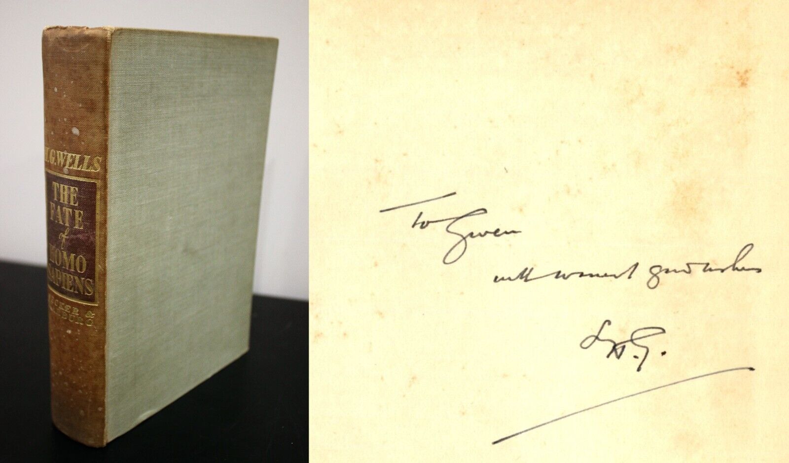 H. G. Wells ~ Signed The Fate of Homo Sapiens 1st Edition 1939 Book HG ~ PSA DNA