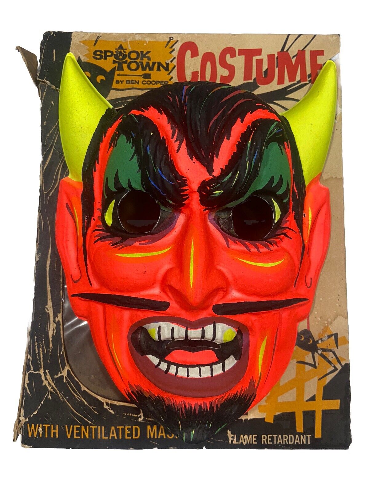 Halloween Mask BEN COOPER Devil Mask 1960's Neon Colors Mask ONLY W Original Box