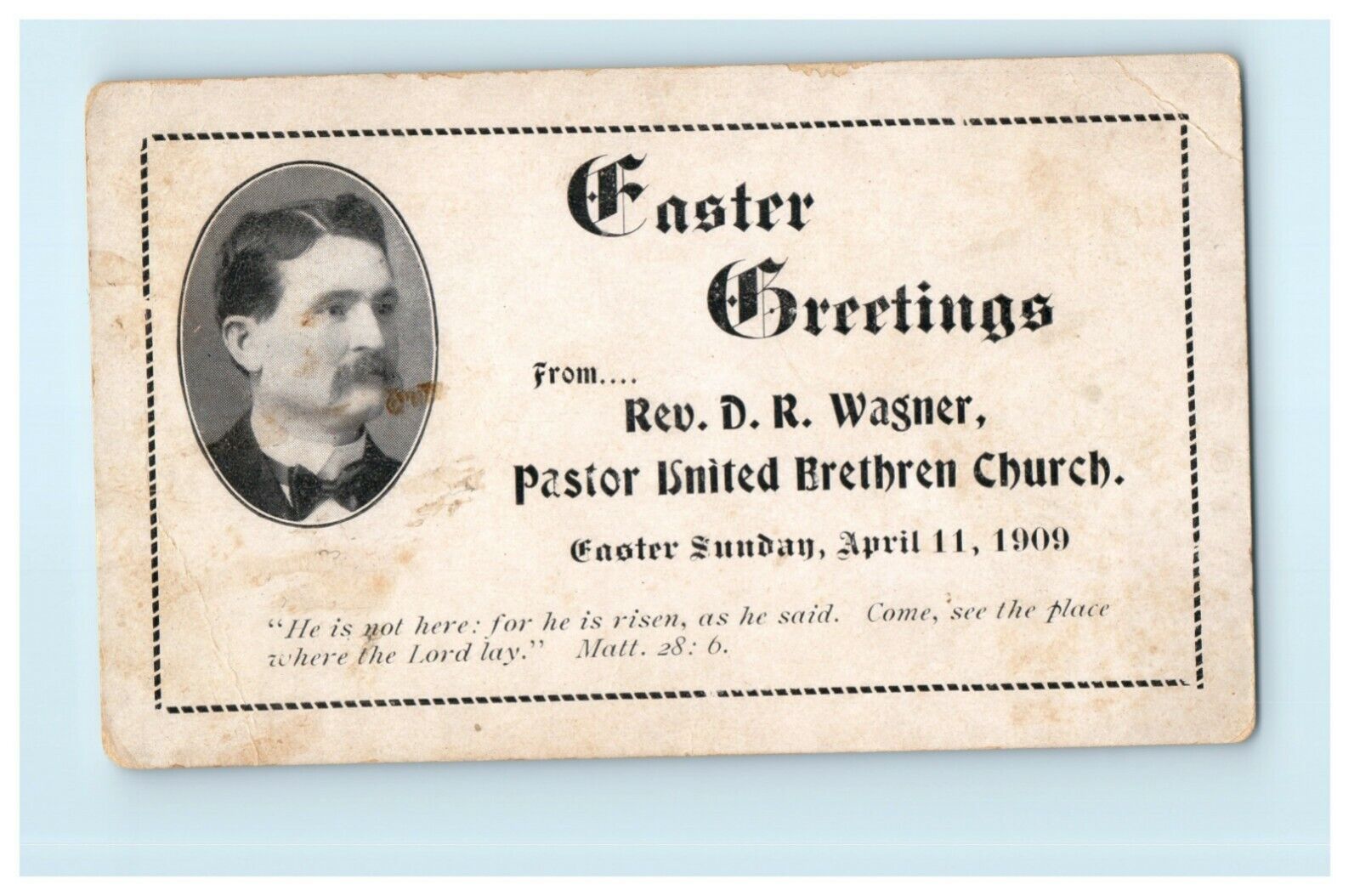 1909 Easter Greeting From Pastor Brethren Church Felton Pennsylvania Trade Card 