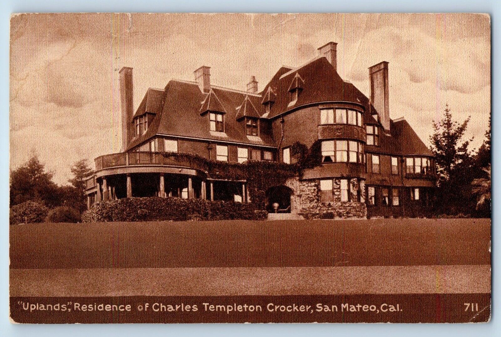 San Mateo California Postcard Uplands Residence Charles Templeton Crocker c1918
