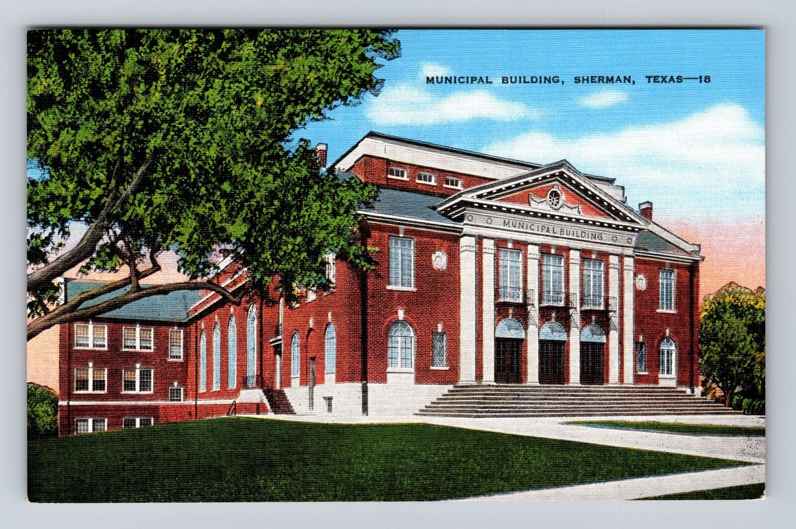 Sherman TX-Texas, Municipal Building, Antique, Vintage Souvenir Postcard