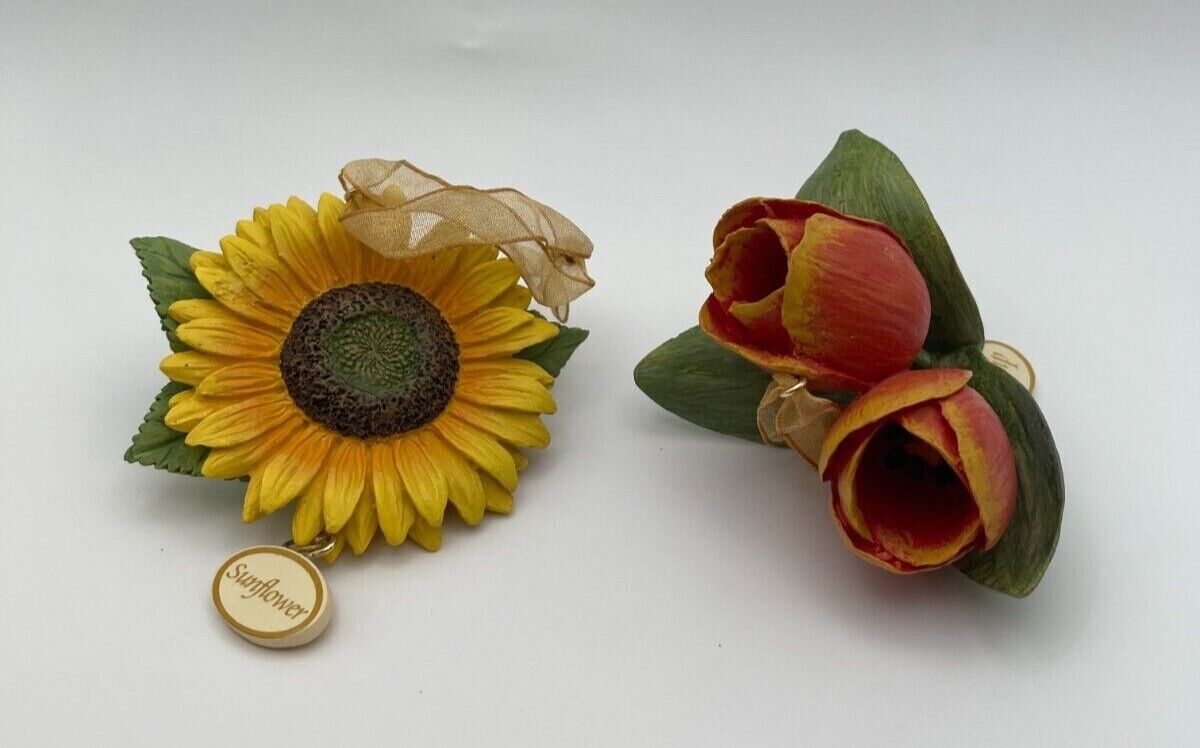 Danbury Mint Delicate Flower Sunflower and Tulip Ornaments