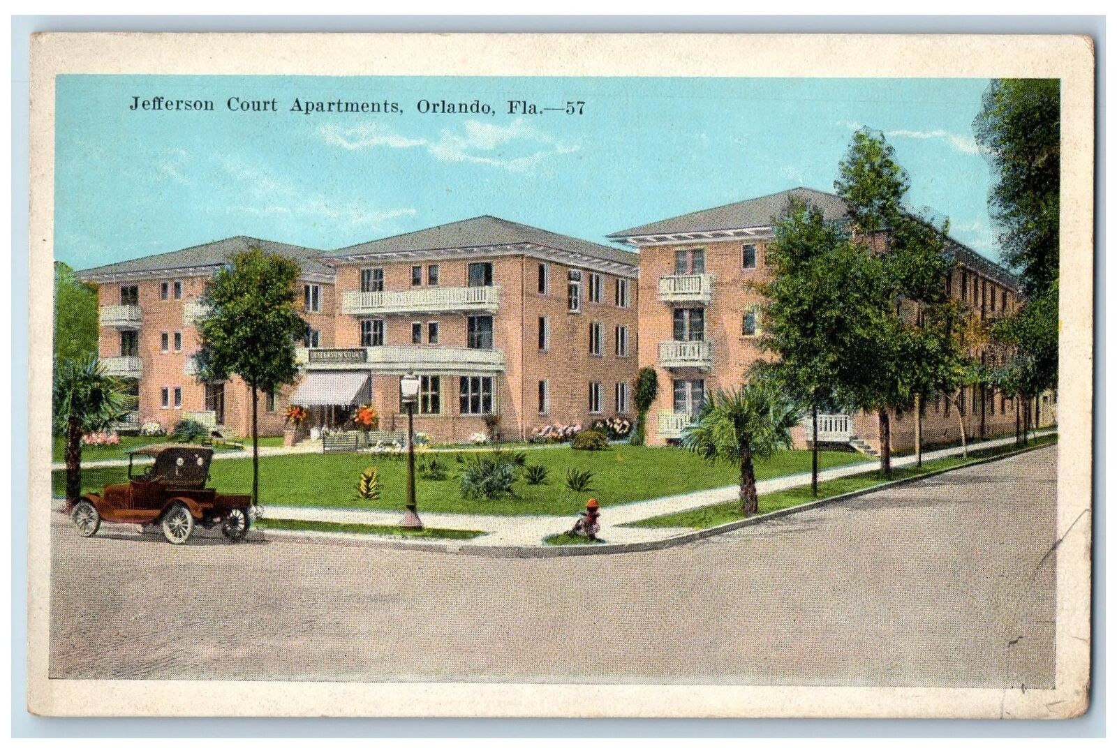 Orlando Florida FL Postcard Jefferson Court Apartments Exterior Roadside c1920\'s