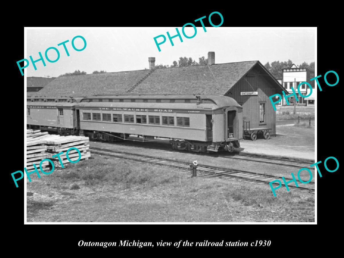 OLD LARGE HISTORIC PHOTO ONTONAGON MICHIGAN THE RAILROAD STATION c1930
