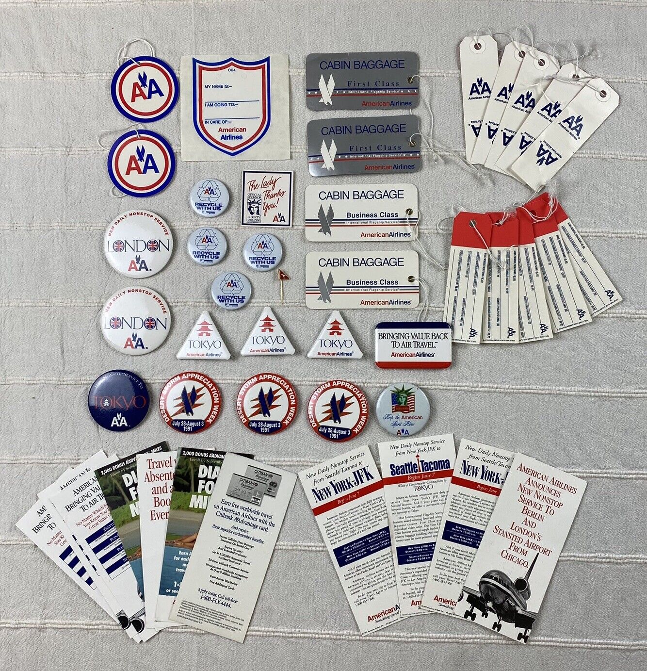 VTG 80s 90s American Airlines Memorabilia - Pins Stickers Luggage Tags Adverts+