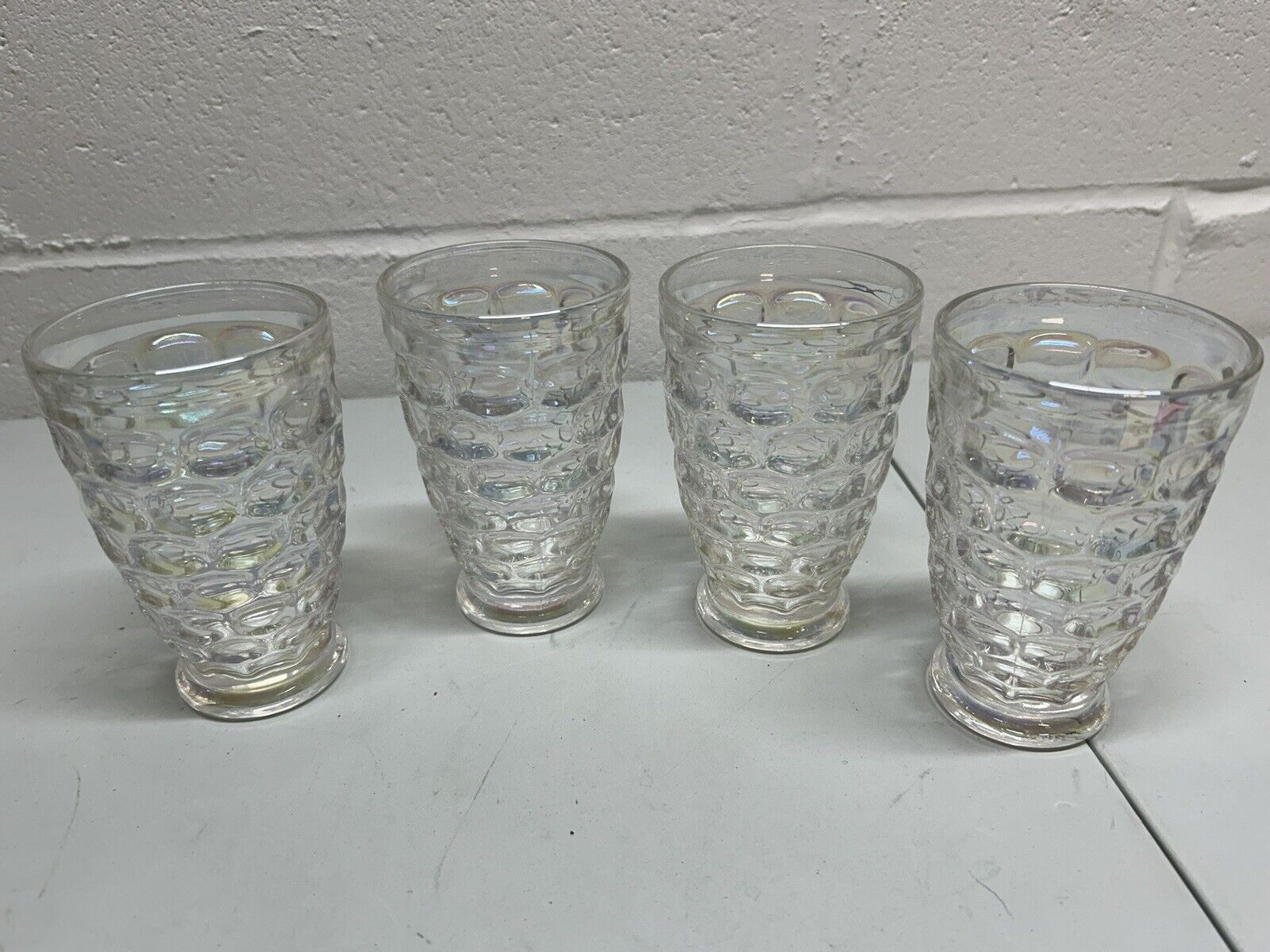 4 - Federal Yorktown Iridescent Thumbprint Glass Tumbers 5 3/8