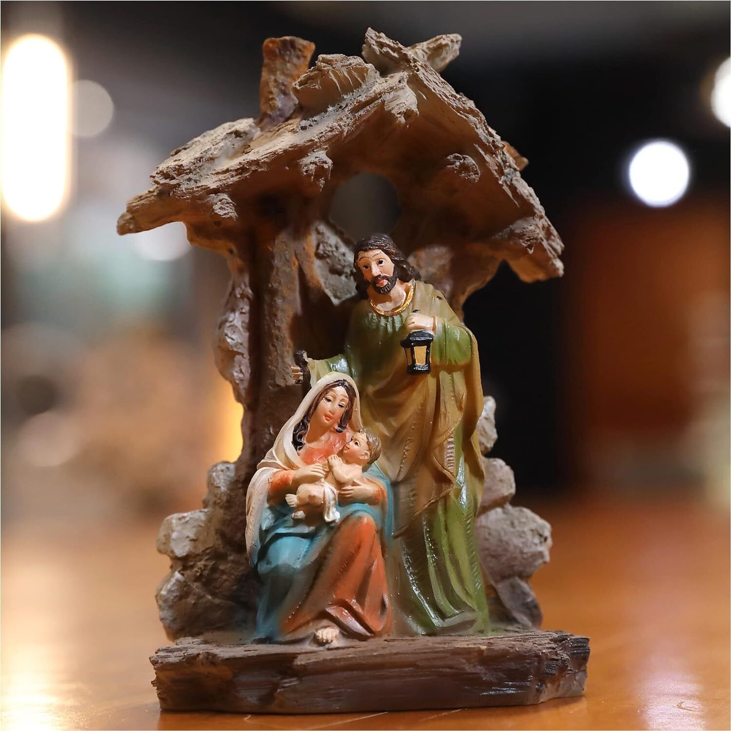 Holy Family Circle Nativity Scene 3D Olive Wooden Hanging Décor from Bethlehem