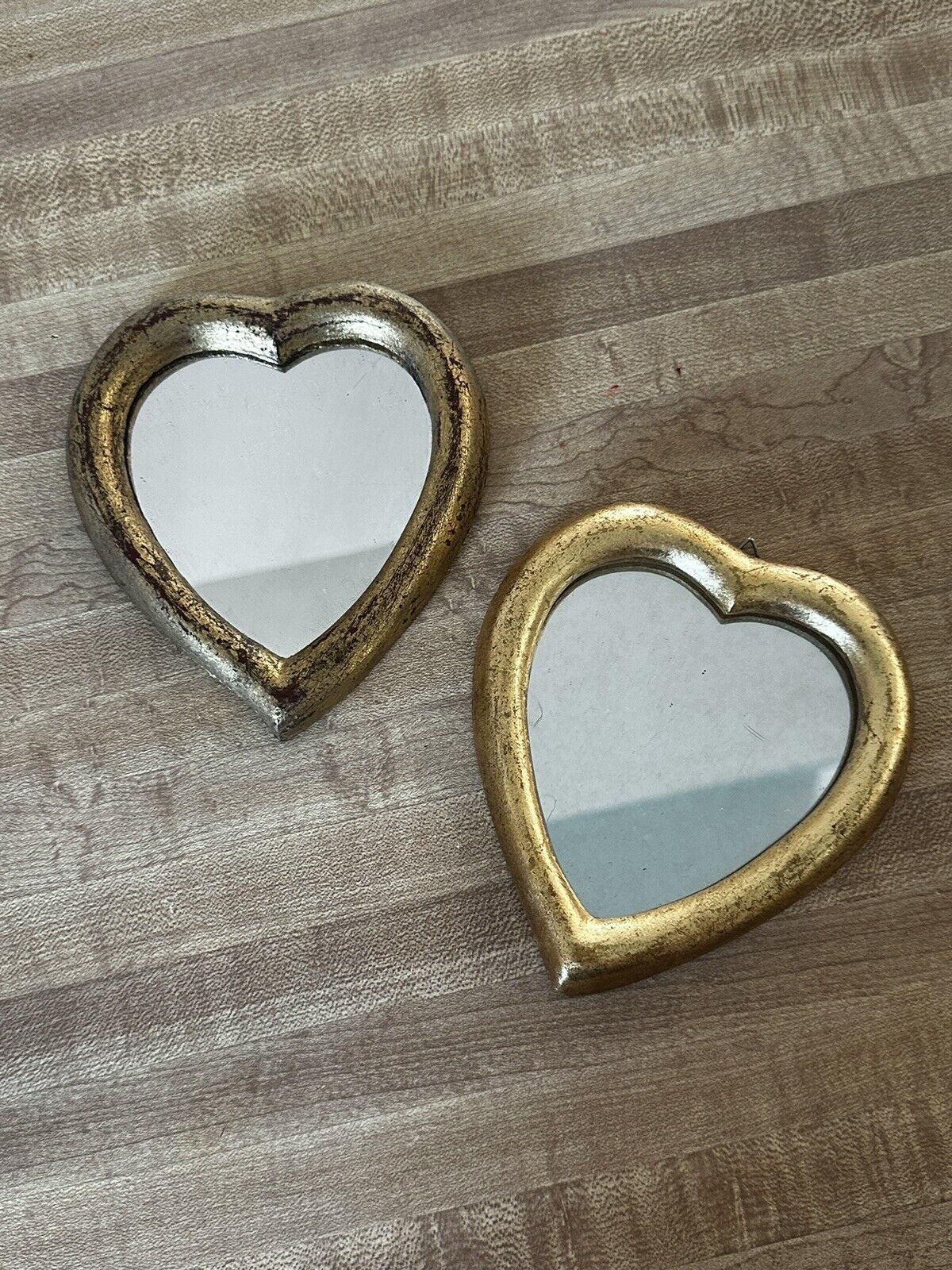 Set Of Two Italian Florentine Wooden Heart Mirror Handmade Italy Vintage
