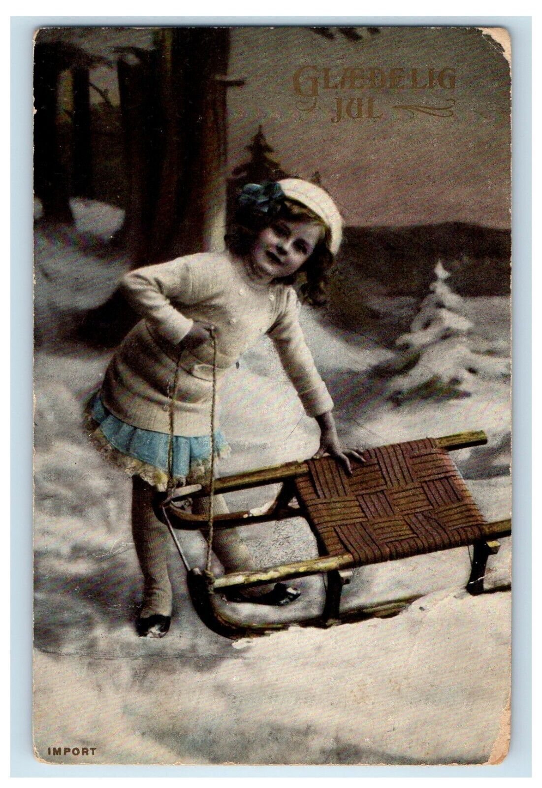 c1910\'s Cute Little Girl In Winter Snow Sled RPPC Photo Antique Postcard
