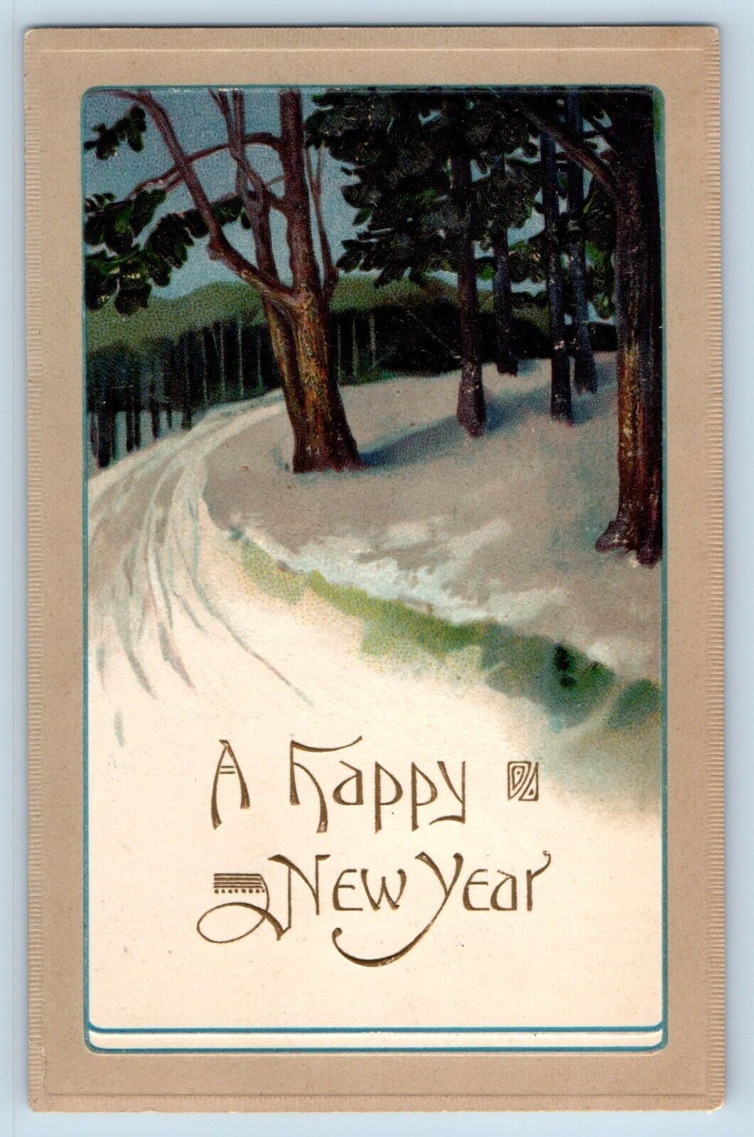 Grinnell Iowa IA Postcard New Year Winter Scene Trees Embossed 1909 Antique