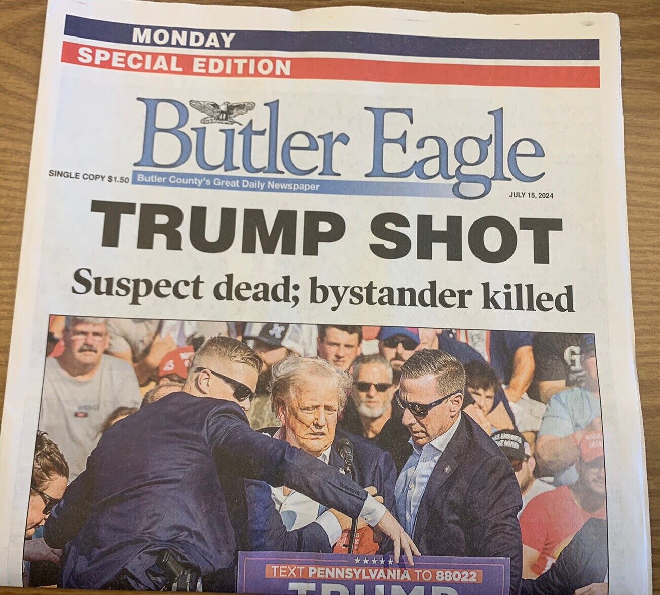 Butler Pa. Butler Eagle Newspaper 7/15/24 2024 Donald Trump Shot Assassination