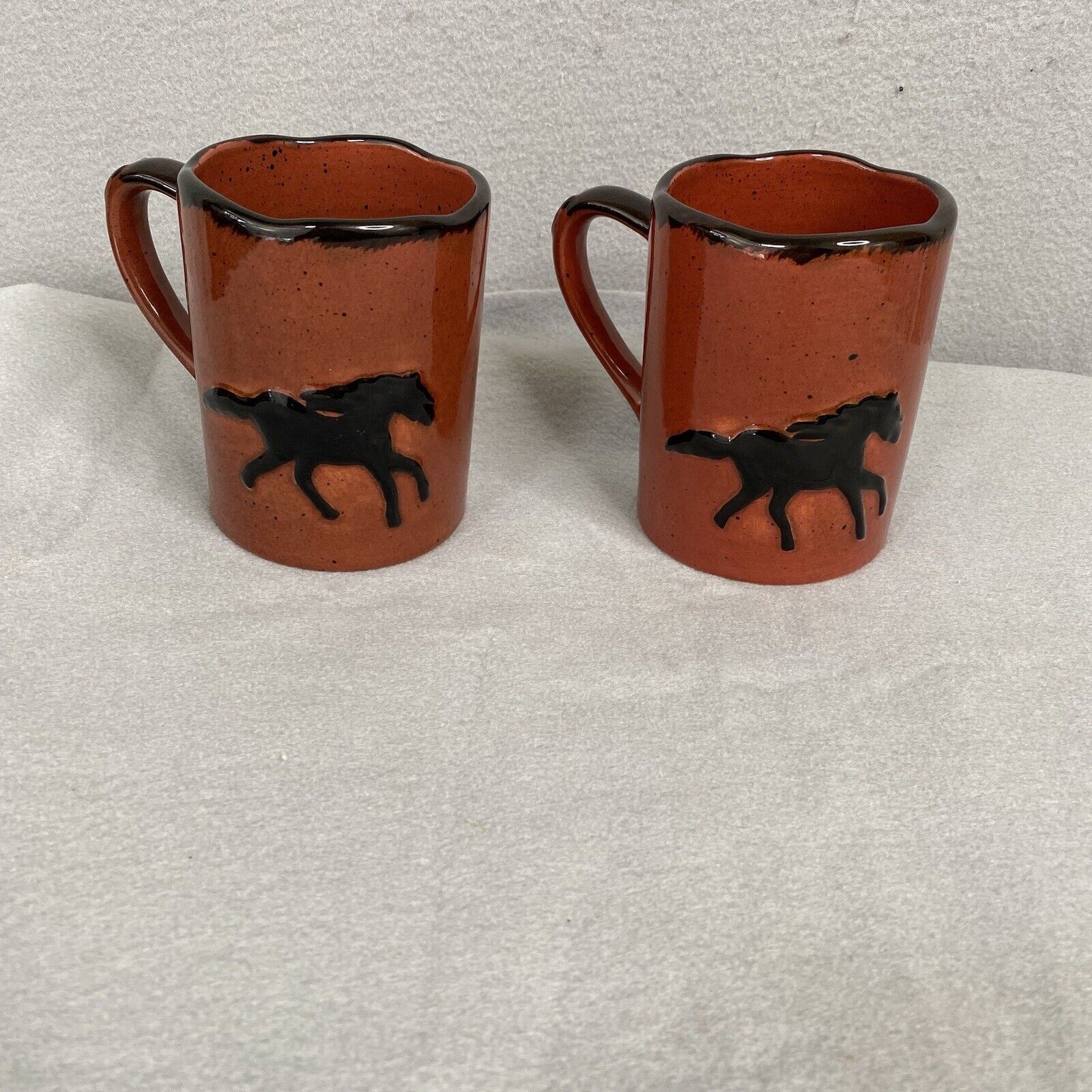 Rommel Nueva For Saparna Horse Mugs Set Of 2 Brown Handpainted Pottery Western