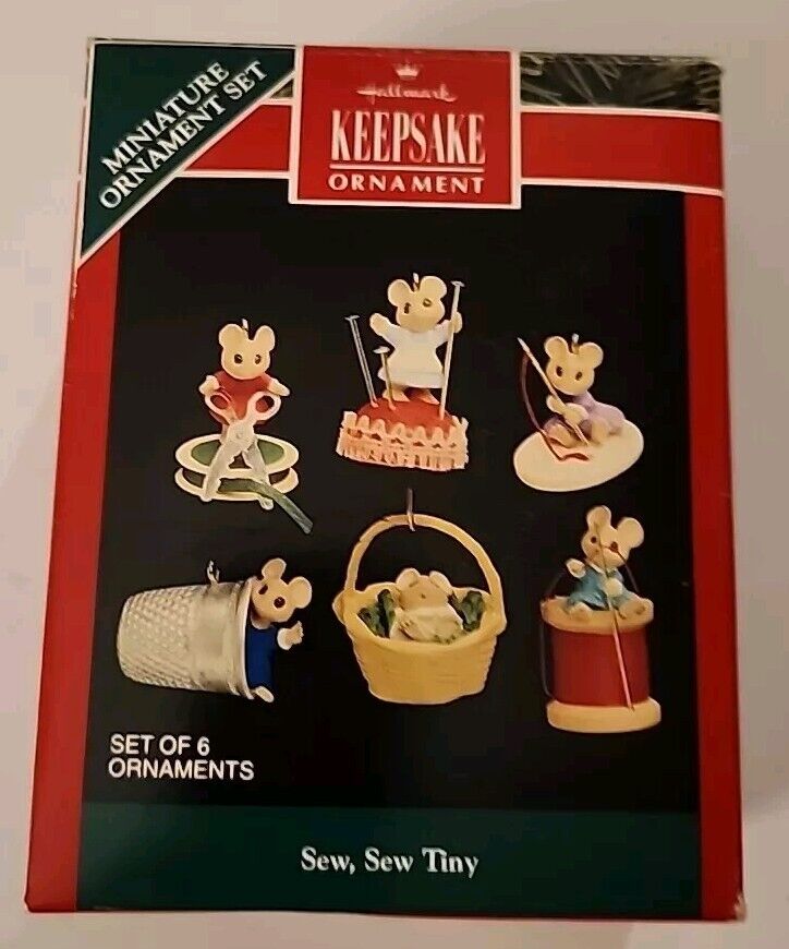 Hallmark Miniature Ornament 1992 Tiny Tea Party Set of 6 Porcelain Mice Mouse