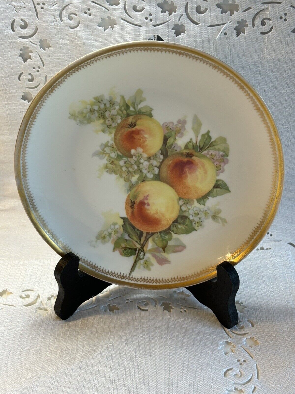 RARE Vintage Weimar Germany Hand Painted Peaches Flowers Plate 7”