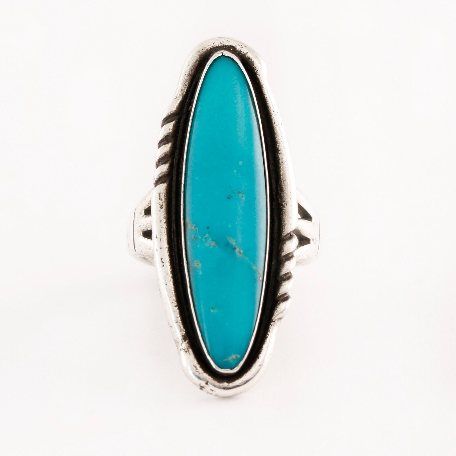 BELL TRADING POST STERLING SILVER BLUE TURQUOISE STAMPED RING 4.75
