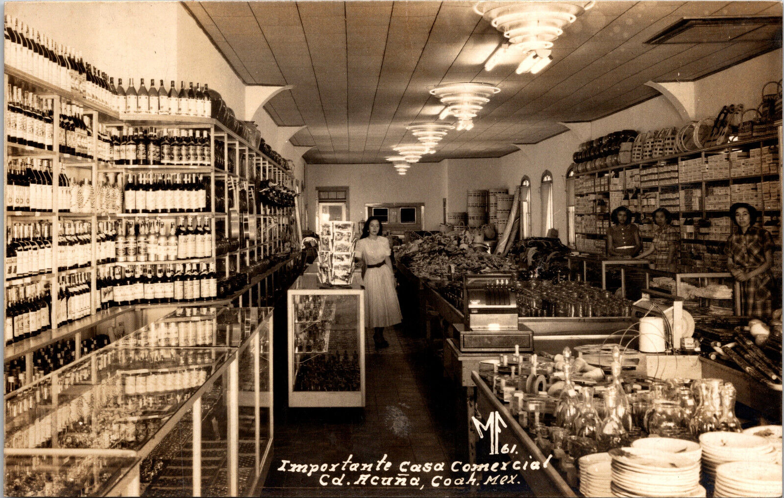 1930s Grocery Store Interior Ciudad Acuna Mexico Coahuila Postcard RPPC Vtg