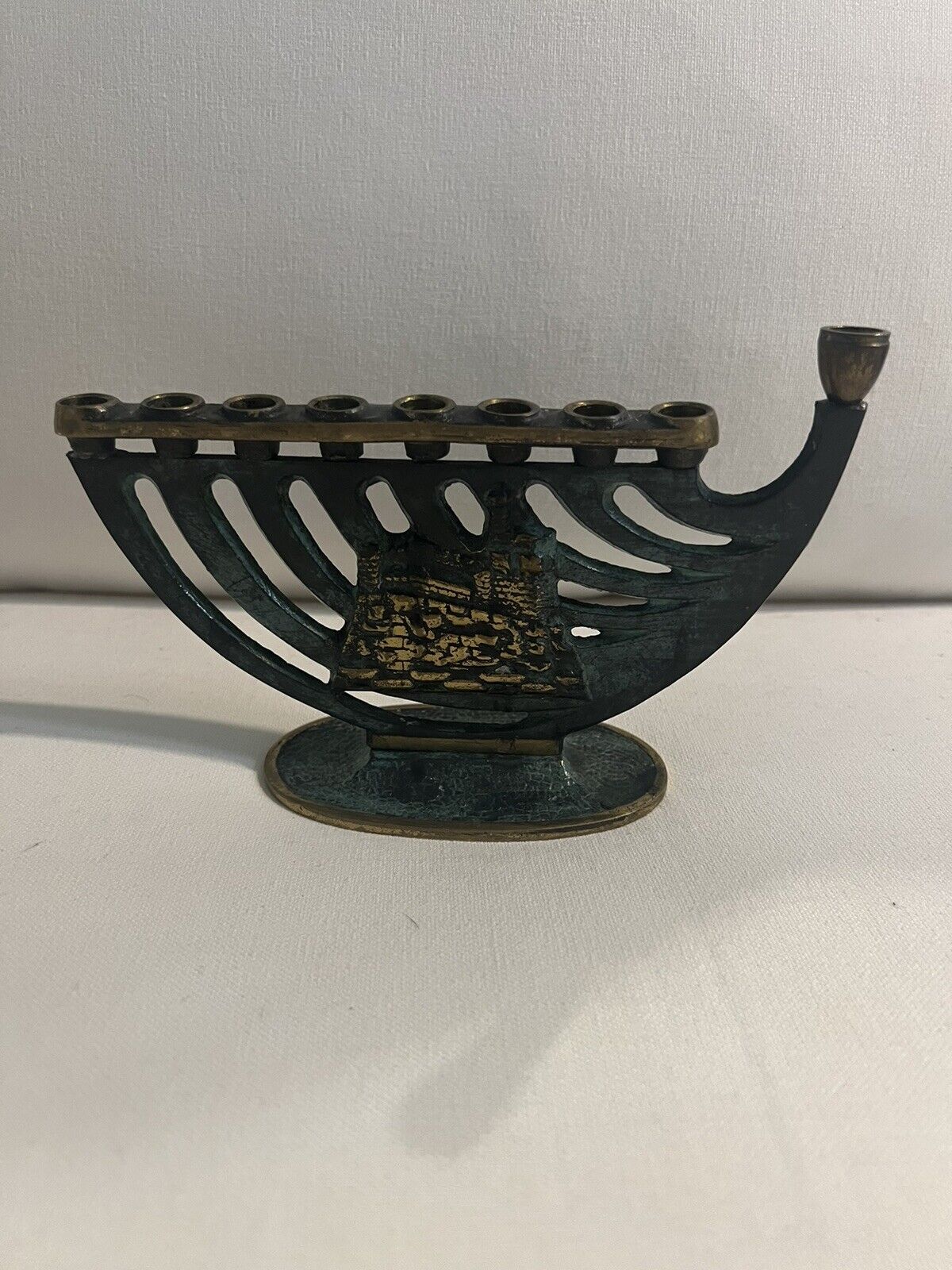 Vtg Brass Hanukkah Menorah Hanukkah Candle Lamp David Tower Jewish Holiday Signe