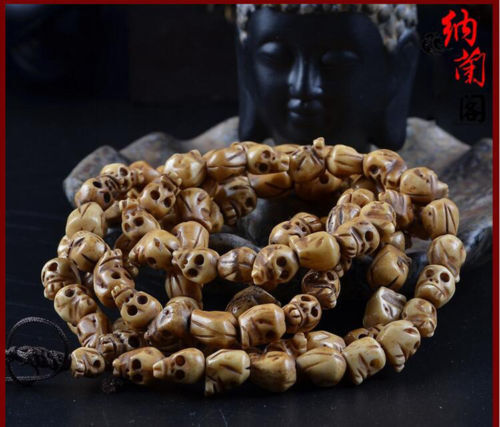 Vintage 108 Bead Buddhism Tibetan Yak Bone Skull Meditation Prayer Mala Necklace