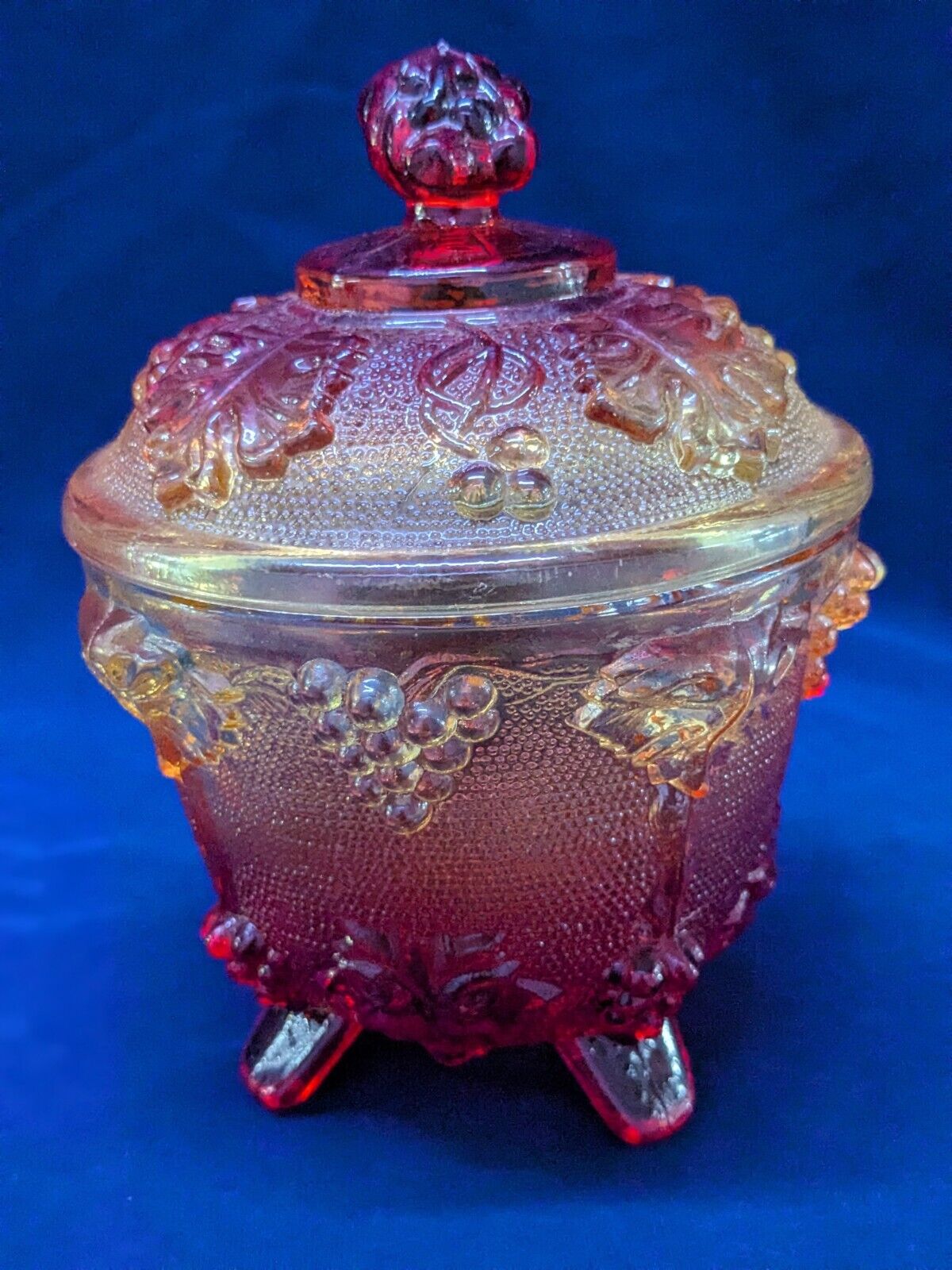 Vintage Jeannette Glass Amberina Candy Dish With Lid