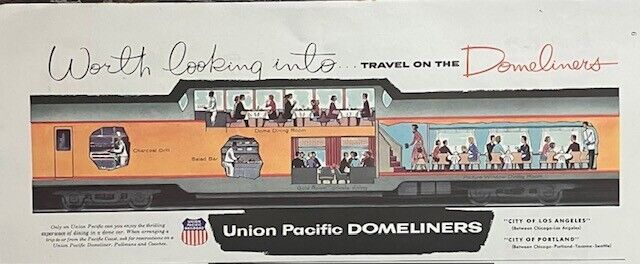 Rare 1950's Vintage Original Union Pacific Luxury Train Domeliner Advertisement