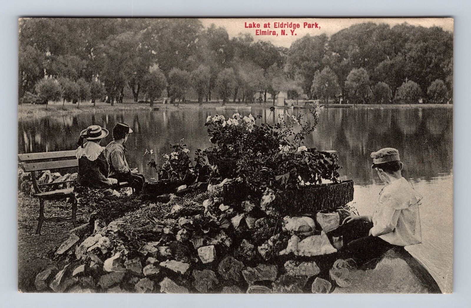 Elmira NY- New York, Lake At Eldridge Park, Antique, Vintage c1909 Postcard