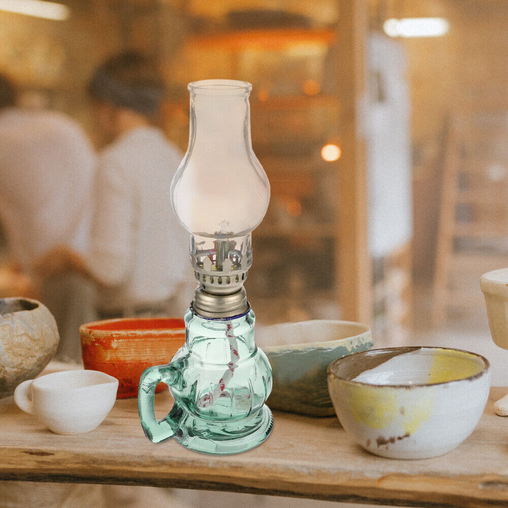 Rustic Oil Lamp Lantern Vintage Glass Kerosene Chamber Oil Lighting Lantern US