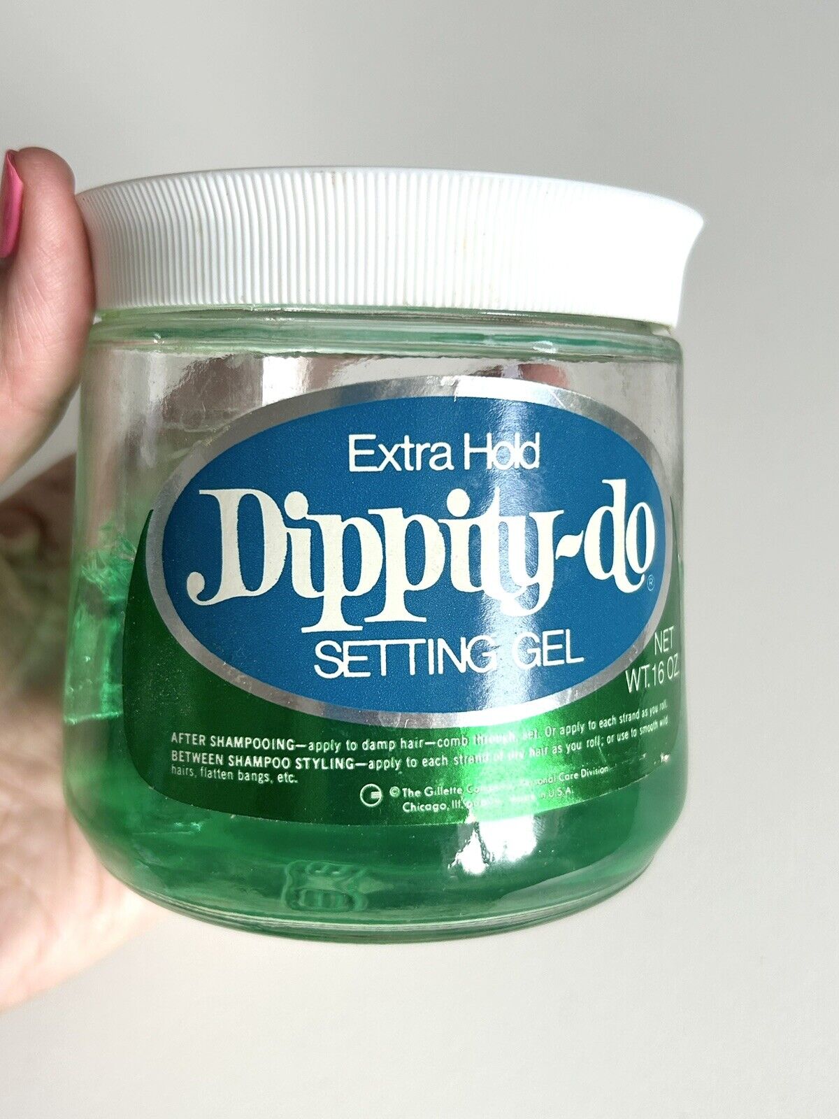 Vintage Glass Jar Of Dippity-do Extra Hold Setting Gel Hair Stylings Green