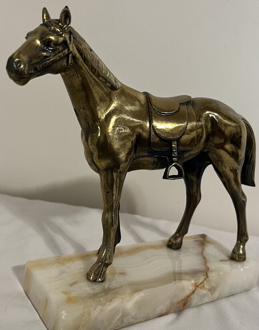Vintage Statue Bronze Horse W/ Marble Base High Quality Detailed Equestrian ￼