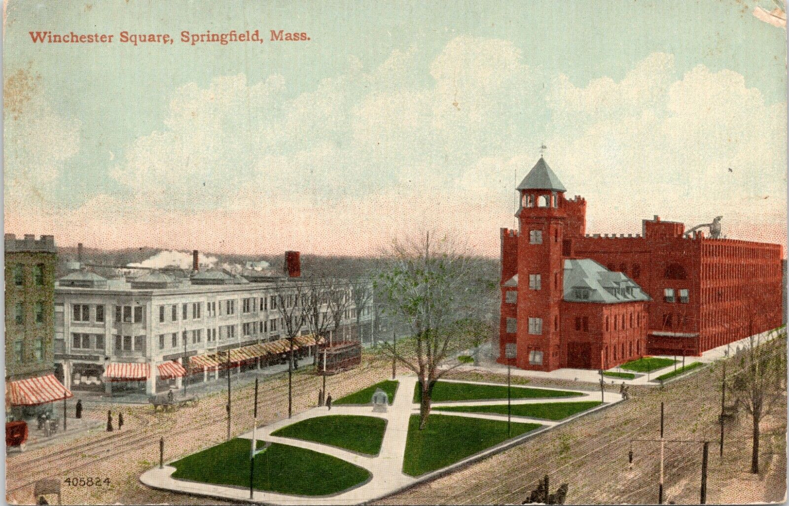 C.1910s Springfield MA Winchester Square Trolley Massachusetts Postcard 928