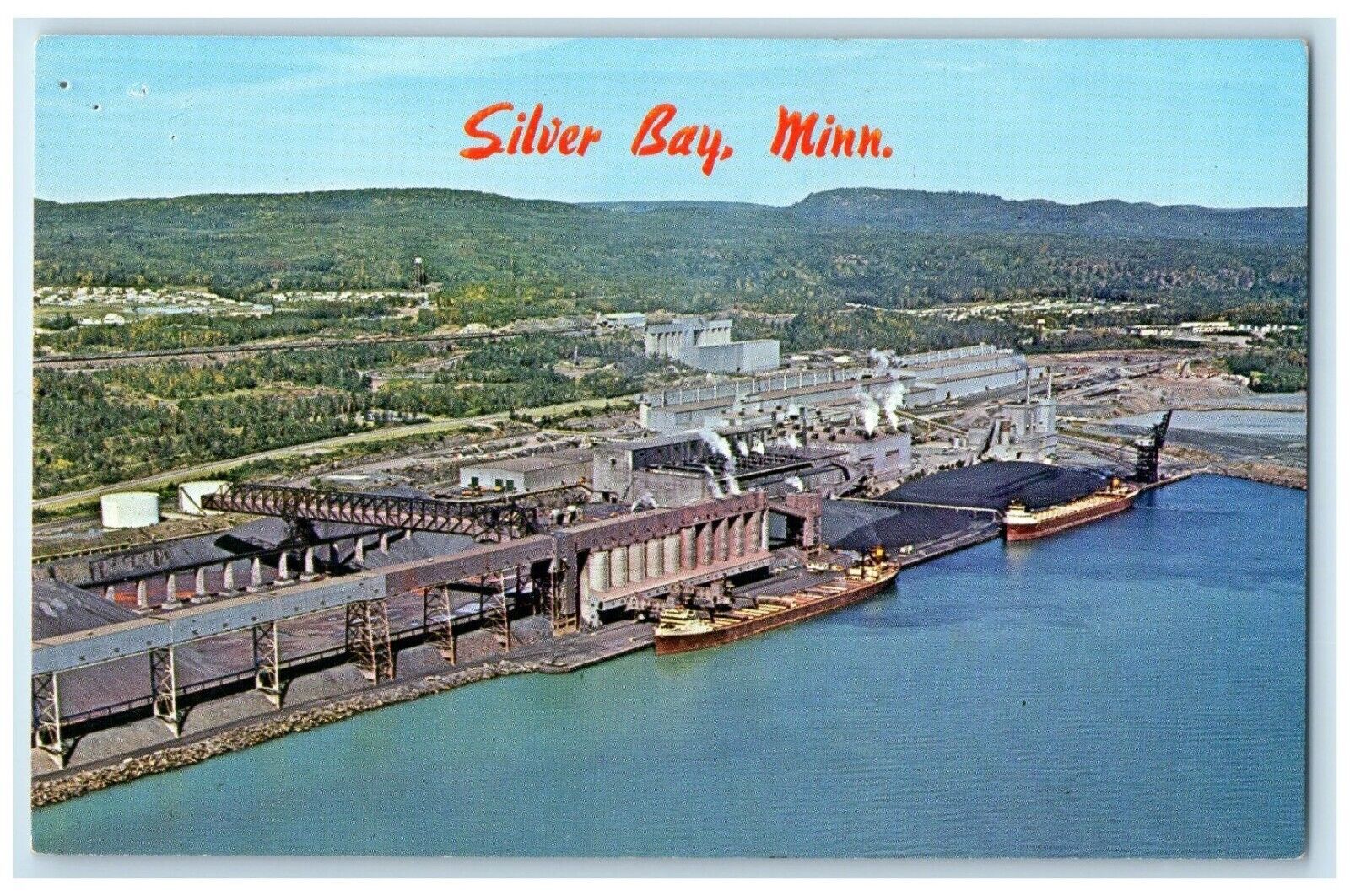 c1960\'s Bird\'s Eye View Ship Scene Silver Bay Minnesota MN Vintage Postcard
