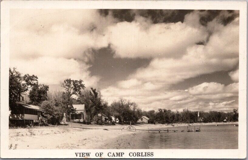 c1930s BATTLE LAKE, Minnesota Real Photo RPPC Postcard CAMP CORLISS Beach View