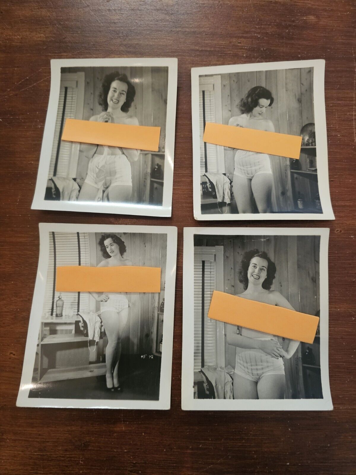 1950\'s Amateur Model Photo Shoot 4 Photos Risque Tease Pin Up Underwear Topless