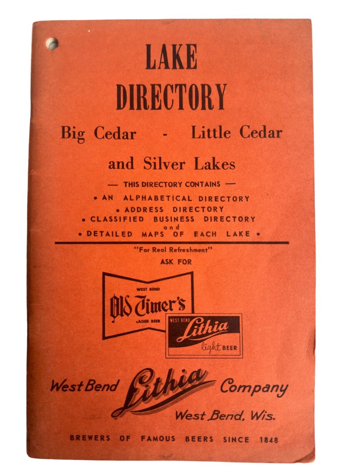 1950s Lake Directory Big Cedar Little Cedar and Silver Lakes Slinger Wisconsin