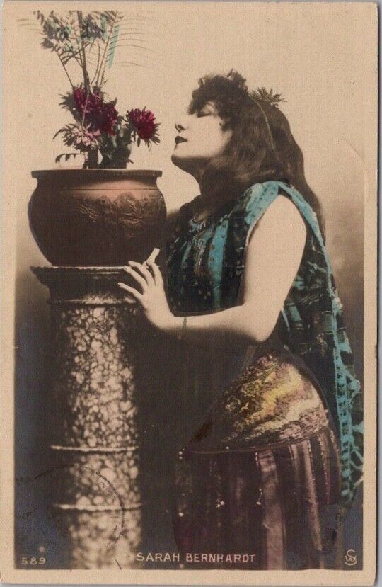 1905 SARAH BERNHARDT Postcard Tinted Photo / RPPC 1905 REGENSBURG Germany Cancel